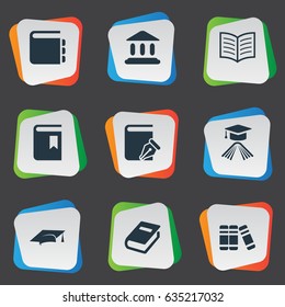 Vector Illustration Set Of Simple Education Icons. Elements Library, Graduation Hat, Academic Cap And Other Synonyms Building, Write And Academic.