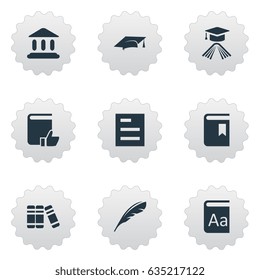 Vector Illustration Set Of Simple Education Icons. Elements Plume, Tasklist, Graduation Hat And Other Synonyms Academy, List And Graduation.