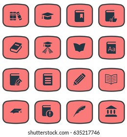 Vector Illustration Set Of Simple Education Icons. Elements Academic Cap, Reading, Book Page And Other Synonyms Pen, Alphabet And Literature.