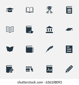 Vector Illustration Set Of Simple Education Icons. Elements Alphabet, Plume, Sketchbook And Other Synonyms Pen, Recommended And Note.