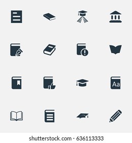 Vector Illustration Set Of Simple Education Icons. Elements Graduation Hat, Reading, Notebook And Other Synonyms Journal, Favored And Recommended.