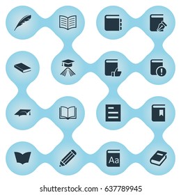 Vector Illustration Set Of Simple Education Icons. Elements Recommended Reading, Graduation Hat, Book Page And Other Synonyms Bookmark, Textbook And Favored.