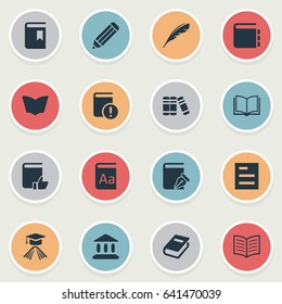 Vector Illustration Set Of Simple Education Icons. Elements Book Page, Journal, Reading And Other Synonyms Catalog, Writing And Graduation.