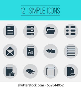 Vector Illustration Set Of Simple Education Icons. Elements Alphabet, Stack, Label And Other Synonyms Favored, Books And Checkbox.