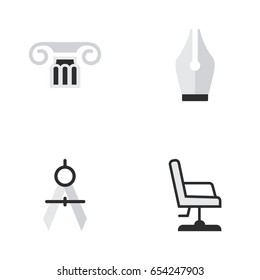 Vector Illustration Set Of Simple Education Icons. Elements Column, Measurement Dividers, Armchair And Other Synonyms Office, Measurement And Chair.