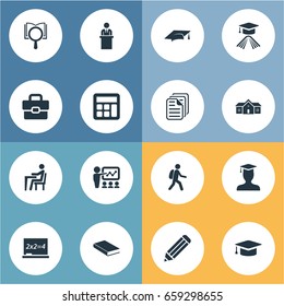 Vector Illustration Set Of Simple Education Icons. Elements Books, Pupil, School And Other Synonyms Teacher, Bookshop And Backpack.