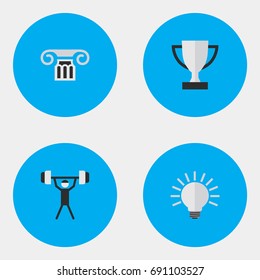 Vector Illustration Set Of Simple Education Icons. Elements Column, Goblet, Bulb And Other Synonyms Goblet, Pillar And Bulb.