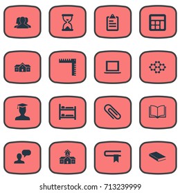 Vector Illustration Set Of Simple Education Icons. Elements Atom Molecule, Learning, Sandglass Synonyms Bed, Educationalist And Notebook.