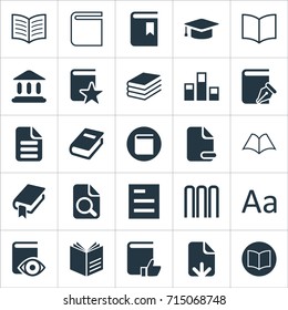 Vector Illustration Set Of Simple Education Icons. Elements Sketchbook, Letter, Row And Other Synonyms Diary, Catalog And Text.