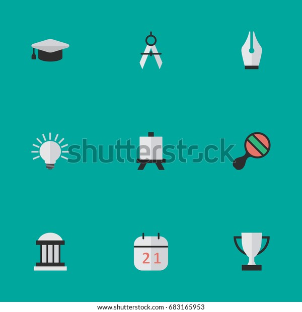 Vector Illustration Set Of Simple Education\
Icons. Elements Measurement Dividers, Nib, Goblet And Other\
Synonyms University, Calendar And\
Goblet.