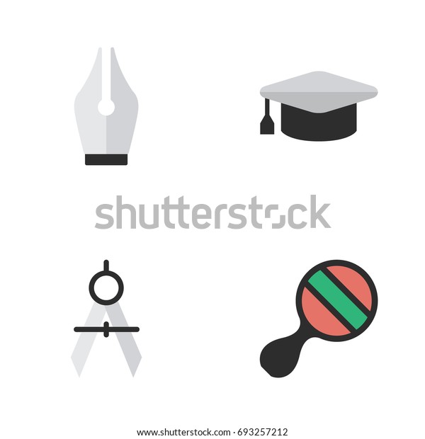 Vector Illustration Set Of Simple Education Icons.\
Elements Academic Hat, Racket, Measurement Dividers And Other\
Synonyms Ink, Graduation And\
Ping.