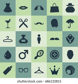 Vector Illustration Set Of Simple Elegance Icons. Elements Change Wallet, Golden Necklace, Mars Sign And Other Synonyms Male, Hair And Mustaches.
