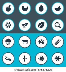 Vector Illustration Set Of Simple Energy Icons. Elements Dairy, Grain, Life And Other Synonyms Turbine, Spring And Protection.