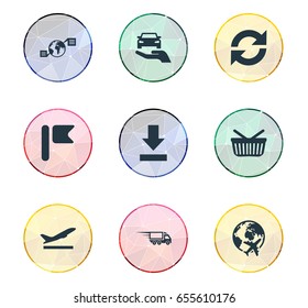 Vector Illustration Set Of Simple Engineering Icons. Elements Bottom Side, Fast Cargo, Departure And Other Synonyms Revolve, Marker And Parcel.