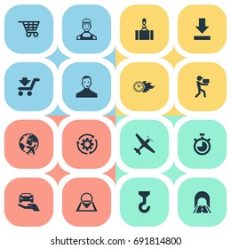 Vector Illustration Set Of Simple Engineering Icons. Elements Countdown, Workman, Flying And Other Synonyms Gear, Carrier And Road.