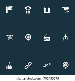 Vector Illustration Set Of Simple Engineering Icons. Elements Position Mark, Lifting, Flag And Other Synonyms Numbers, Box And Up.