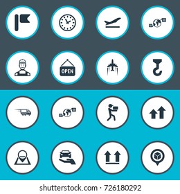 Vector Illustration Set Of Simple Engineering Icons. Elements Courier, Direction Arrows, Interval And Other Synonyms Point, Shipping And Top.