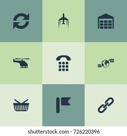 Vector Illustration Set Of Simple Engineering Icons. Elements Relation, Storage, Global Trade And Other Synonyms Arrow, Parcel And Air.