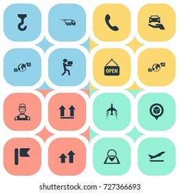 Vector Illustration Set Of Simple Engineering Icons. Elements Air Transport, Hook, Call Up And Other Synonyms Marker, Navigation And Address.