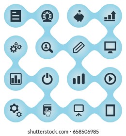 Vector Illustration Set Of Simple Entrepreneurship Icons. Elements Begin, Graph, Presentation And Other Synonyms Frame, Graphic And Board.