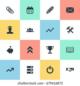 Vector Illustration Set Of Simple Entrepreneurship Icons. Elements Specialist, Envelope, Database And Other Synonyms Server, Repair And Graduate.