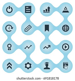 Vector Illustration Set Of Simple Entrepreneurship Icons. Elements Switch Off, Earth, Surge And Other Synonyms Settings, Play And Tag.