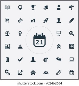 Vector Illustration Set Of Simple Entrepreneurship Icons. Elements Arrow Up, Success, Triangle And Other Synonyms Duty, Gear And Conversation.