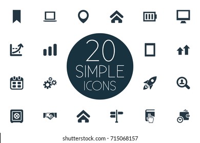 Vector Illustration Set Of Simple Entrepreneurship Icons. Elements Pennant, Selection, House And Other Synonyms Arrow, Spaceship And Pointer.