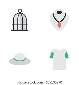 Vector Illustration Set Of Simple Equipment Icons. Elements Birdcage, Jersey, Jewelry And Other Synonyms Prison, Shirt And Birdcage.
