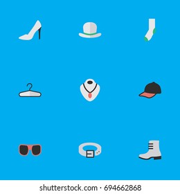 Vector Illustration Set Of Simple Equipment Icons. Elements Sock, Jewelry, Strap And Other Synonyms Wear, Hanger And Strap.