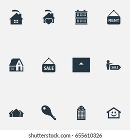 Vector Illustration Set Of Simple Estate Icons. Elements Barn, Lock, Advertising And Other Synonyms Board, Residential And Sign.