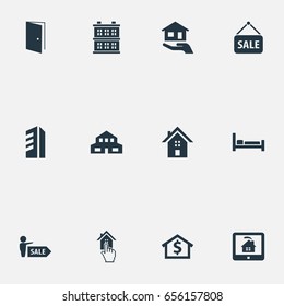 Vector Illustration Set Of Simple Estate Icons. Elements Advertising, Agent, Home And Other Synonyms Residental, Architecture And Monitor.