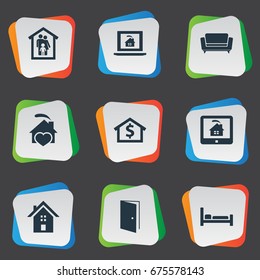 Vector Illustration Set Of Simple Estate Icons. Elements Capital, Open Door, Comfort And Other Synonyms Door, House And Settee.
