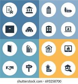 Vector Illustration Set Of Simple Estate Icons. Elements Online Property, Apartment, Promotion And Other Synonyms Insurance, Contract And Building.