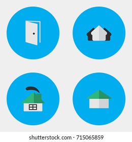 Vector Illustration Set Of Simple Estate Icons. Elements Dwelling, Property, Entry And Other Synonyms Door, Open And House.