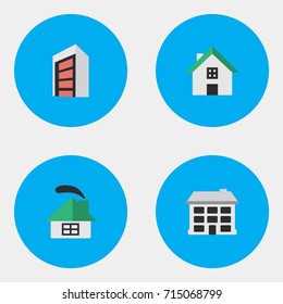 Vector Illustration Set Of Simple Estate Icons. Elements Construction, Home, Dwelling And Other Synonyms Building, Home And House.
