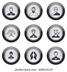 Vector Illustration Set Of Simple Faith Icons. Elements Chaplain, Cleric, Muslim And Other Synonyms God, Judaic And Clergy.