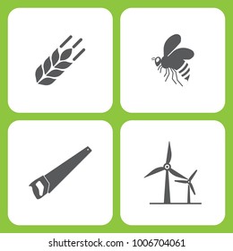 Vector Illustration Set Of Simple Farm and Garden Icons. Elements wheat, Bee, saw, wind power on white background