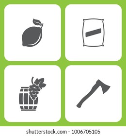 Vector Illustration Set Of Simple Farm and Garden Icons. Elements Lemon, Seed bag, Wooden barrel, Axe  on white background