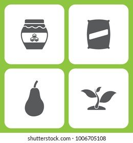 Vector Illustration Set Of Simple Farm and Garden Icons. Elements honey, Seed bag, Pear, plant on white background