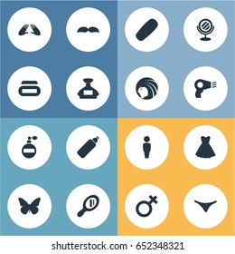 Vector Illustration Set Of Simple Fashion Icons. Elements Underwear, Evening Gown, Person And Other Synonyms Mirror, Lingerie And Fashion.
