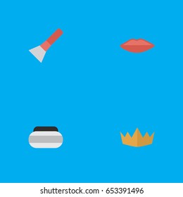 Vector Illustration Set Of Simple Fashion Icons. Elements Crown, Brush, Jar And Other Synonyms Jar, Scrub And Queen.