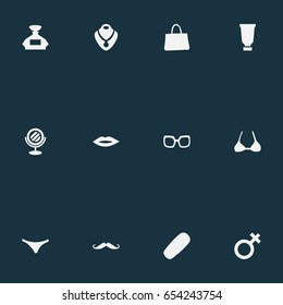 Vector Illustration Set Of Simple Fashion Icons. Elements Spectacles, Female, Mirror And Other Synonyms Glasses, Moisturizer And Kiss.