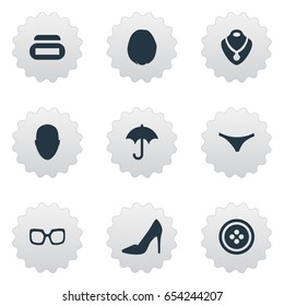 Vector Illustration Set Of Simple Fashion Icons. Elements Heirdressing, Underwear, Golden Necklace And Other Synonyms Lingerie, Sewing And Skincare.