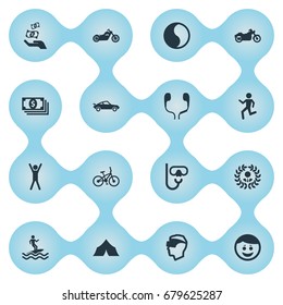 Vector Illustration Set Of Simple Fashion Icons. Elements Walking, Success, Victory And Other Synonyms Stack, Ocean And Lifestyle.