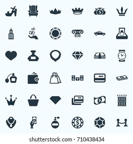 Vector Illustration Set Of Simple Fashion Icons. Elements Credit, Satchel, Chip And Other Synonyms Wallet, Shopping And Hotel.