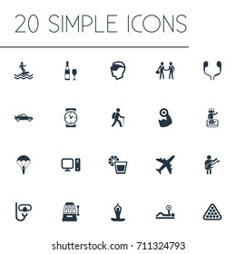 Vector Illustration Set Of Simple Fashion Icons. Elements Meditation, Surfer, Night Club And Other Synonyms Surf, Leisure And Champagne. Vector Illustration Set Of Simple Fashion Icons. Elements Meditation, Surfer, Night Club And Other Synonyms Surf, Leisure And Champagne.