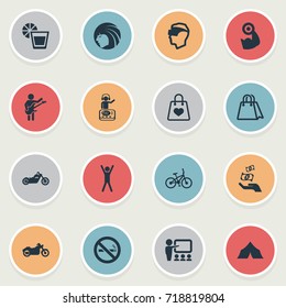 Vector Illustration Set Of Simple Fashion Icons. Elements Shopping Bag, Musician, Education And Other Synonyms Helmet, Leisure And Falling.