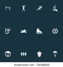 Vector Illustration Set Of Simple Fashion Icons. Elements Prosperity, Surfing, Victory And Other Synonyms Boot, Money And Speed.