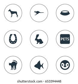 Vector Illustration Set Of Simple Fauna Icons. Elements Antarctica, Bunny, Pets Banner And Other Synonyms Breed, Penguin And Horse.